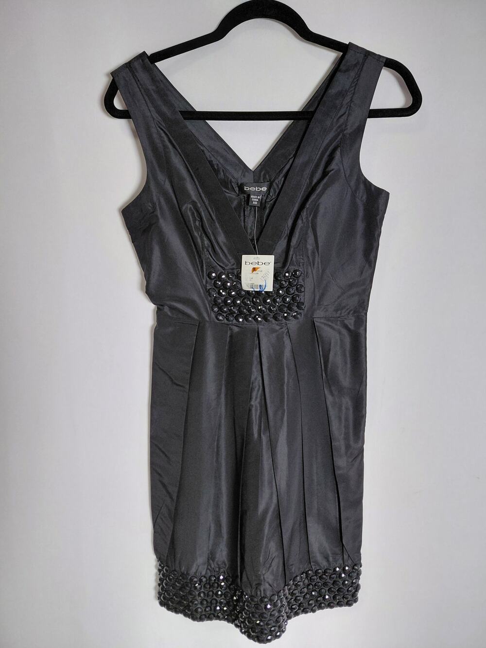 NWT Bebe Black Silk Embellished Dress Short Sleeveless Women Size XS